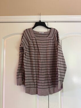 Pink Clover Taupe and Black Striped Crewneck Sweater